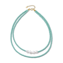 Light Sea Green Plastic Imitation Pearl with Glass Necklace, Light Sea Green, 17.13 inch(43.5cm)