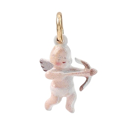 Bisque Printed Brass Pendants, Angel Charms, Golden, Bisque, 19x11x6mm, Hole: 4mm