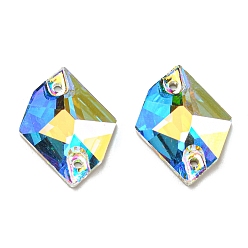 Хрусталь AB Пришить неправильный ромб по стразам, 2 звенья отверстий, плоская задняя и задняя, аксессуары для одежды, хрусталь AB, 17~17.5x13~14x4.5~5 мм, отверстие : 1 мм, 28 шт / совет