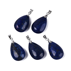 Ляпис-Лазурь Природный лазурит подвески, слезинки, с защелкой из нержавеющей стали на поручнях, цвет нержавеющей стали, 28~32x14~16x8~10 мм, отверстие : 4.5x3.5 мм