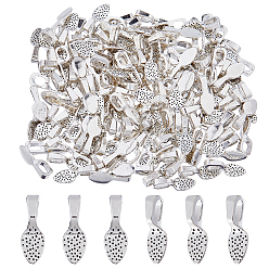 Античное Серебро 150шт. сплава клееные плоские накладки дужки, лопата подвесные поручни, античное серебро, 15x5x1~5 мм, отверстие : 4.5x3 мм