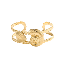 Настоящее золото 14K Из нержавеющей стали манжеты браслеты, ионное покрытие (ip), раковина, реальный 14 k позолоченный, внутренний диаметр: 2.56 дюйм (6.5 см)