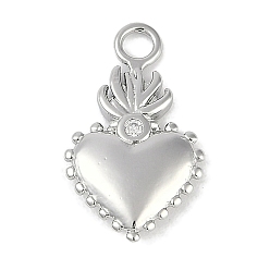 Платина Латунные микро проложить кубического циркония подвески, без кадмия, без никеля и без свинца, сердце, платина, 20.5x12x3 мм, отверстие : 3 мм
