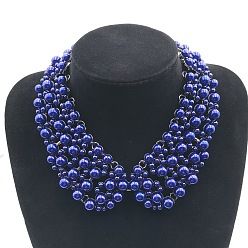 Синий Ожерелья-чокеры из пластика и искусственного жемчуга с круглыми бусинами, синие, 15.75 дюйм (40 см)