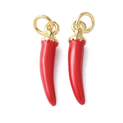 Красный Латунь эмаль подвески, с целью перехода в кольце, долговечный, без кадмия и без свинца, стойки покрытие, реальный 18 k позолоченный, чили, красные, 21x4 мм, отверстие : 3.5 мм