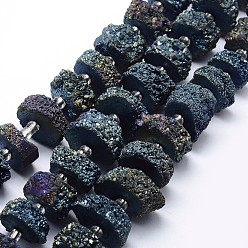 Prusia Azul Cuentas de cristal de cuarzo druzy natural hebras, cuarzo solar, teñido, pepitas, null, 12~26x6~17 mm, agujero: 1~2 mm, sobre 14~16 unidades / cadena, 7.9~8.3 pulgada (20~21 cm)