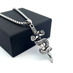 Нержавеющая Сталь Цвет Винтажный 304 кулон в форме змеиного меча из нержавеющей стали в стиле панк для мужчин, не тускнеет, цвет нержавеющей стали, 23.62 дюйм (60 см)