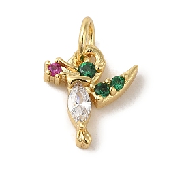 Другие Латунные микро-паве красочные кубические циркониевые подвески, без кадмия, без никеля и без свинца, реальный 18 k позолоченный, русалка, 11x9.5x3 мм, отверстие : 3.2 мм