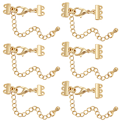 Настоящее золото 18K 8шт 2 размер латунные удлинители цепи, концевые цепочки с застежками-лобстерами и застежками из двух нитей ожерелья, реальный 18 k позолоченный, 62~67 мм, 4шт / размер