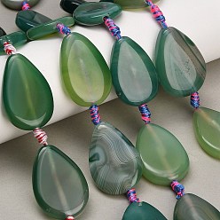 Sea Green Natural Banded Agate/Striped Agate Beads Strands, Dyed & Heated, Teardrop, Sea Green, 33~37.5x23.5~27x5~9.5mm, Hole: 3mm, about 9pcs/strand, 15.55~15.75''(39.5~40cm)
