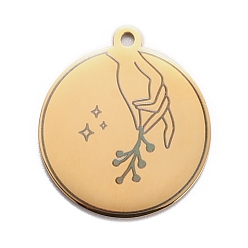 Golden 304 Edelstahl Anhänger, flache Runde mit der Hand, golden, 28x25x1.4 mm, Bohrung: 2 mm