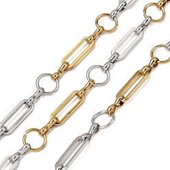 Настоящее золото 18K Двухцветный 304 овальный браслет из нержавеющей стали с цепочками из кольцевых звеньев, ионное покрытие (ip), несварные, с катушкой, реальный 18 k позолоченный, 7x1 мм