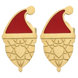 Hat Ионное покрытие (ip) 304 серьги-пусеты с эмалью из нержавеющей стали, реальный 14 k позолоченный, на Рождество, шляпа, 13.5x7.5 мм