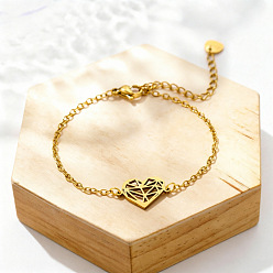 Golden 304 Stainless Steel Hollow Heart Link Bracelets, Cable Chain Bracelets for Women, Golden, 6.69 inch(17cm)