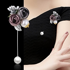 Серый Сплава брошь, с имитацией жемчуга и тканевой фурнитурой, серые, 95x40 мм