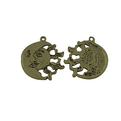 Античная Бронза Сплавочные подвески тибетского стиля, без кадмия, без никеля и без свинца, Солнце и луна, античная бронза, 29x26x2 мм, отверстие : 2 мм