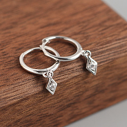 Платина 925 Серьги-кольца из стерлингового серебра с прозрачными кубическими циркониями, ромб, платина, 18 мм