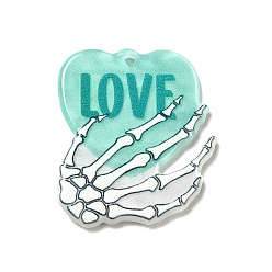Skeleton Acrylic Pendants, Skull Hand Theme Charms, Skeleton Hand, 30x25.5x2.7mm, Hole: 1.8mm
