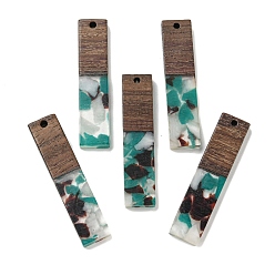 Зеленый Деревянные подвески из смолы и ореха, прямоугольные, зелёные, 45x10x4.5 мм, отверстие : 2 мм