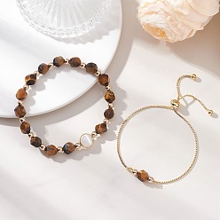 Тигровый глаз Природные сердолик браслеты из бисера, с латунными выводами, многоугольник, золотые, 9-1/2 дюйм (24 см)