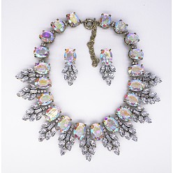 Кристалл Сплава горный хрусталь комплектов ювелирных изделий, включают серьги и ожерелья, овальные, кристалл, 430 мм