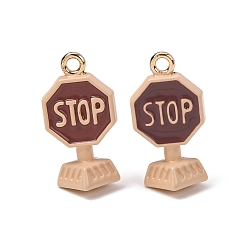 Bisque Alloy Enamel Pendants, Traffic Stop Sign Charms, Bisque, 19.5x10.5x9mm, Hole: 1.6mm