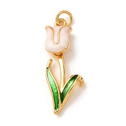 Lavanda Blush Colgantes de latón con esmalte, encantos de tulipanes, chapado en rack, larga duración plateado, sin plomo y el cadmio, real 18 k chapado en oro, rubor lavanda, 32x12x6 mm, agujero: 3 mm
