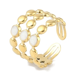 Настоящее золото 18K Ионное покрытие (ip) 304 плоские круглые манжеты с эмалью из нержавеющей стали, кольца на пальцах, открытые кольца с тройной линией для женщин, реальный 18 k позолоченный, 15 мм