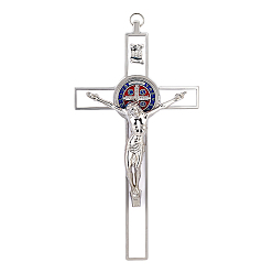 Platin Farbe Zinklegierung Emaille große Anhänger, Kruzifix-Kreuz-Anhänger, Platin Farbe, 195x98x21 mm, Bohrung: 9 mm