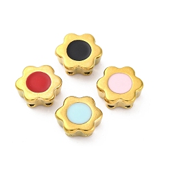 (52) Непрозрачная лаванда 304 из нержавеющей стали эмаль бисер, ионное покрытие (ip), реальный 18 k позолоченный, цветок, разноцветные, 9x9.5x4 мм, отверстие : 1 мм