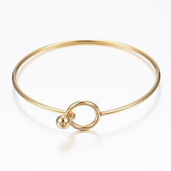Golden 304 Stainless Steel Bangle, End with Immovable Round Beads, Golden, 2-3/8 inch(6~6.5cm)