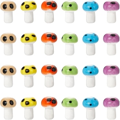 Mixed Color 24Pcs 6 Colors Handmade Porcelain Ceramic Beads, Mushroom, Mixed Color, 10mm, Hole: 1.5mm, 4pcs/color