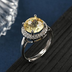 Желтый 925 Кольца из стерлингового серебра с микропаве из кубических цирконий, плоско-круглые, платина, желтые, 13 мм, размер США 7 1/4 (17.5 мм)