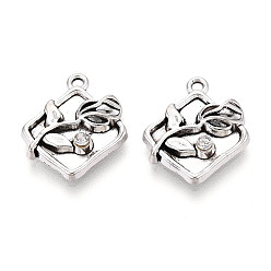 Античное Серебро Сплавочные подвески тибетского стиля, со стразами, ромб и цветок, античное серебро, 19.5x17x3.5 мм, отверстие : 1.6 мм