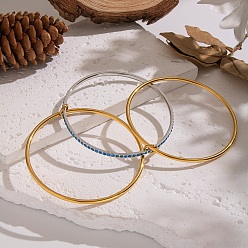 Настоящее золото 18K 304 браслеты из нержавеющей стали с микропаве из кубических цирконий для женщин, реальный 18 k позолоченный, внутренний диаметр: 2-3/8 дюйм (6 см)