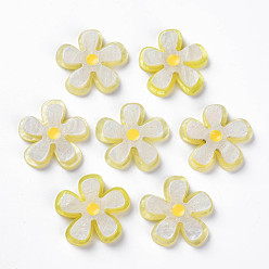 Gelb Celluloseacetat (Harz) -Cabochons, mit Glitzerpulver, Blume, Gelb, 26x27x5.5 mm