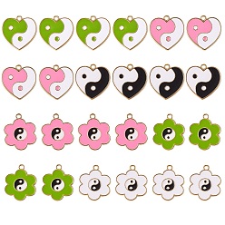 (52) Непрозрачная лаванда 24шт 6 подвески в стиле стойки с покрытием из светлого золота и эмали, без кадмия и без свинца, цветок с сердцем, рисунок инь-ян, разноцветные, 4 шт / стиль