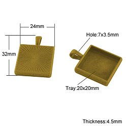 Античное Золото Сеттинги для кулона ( кабошон ), тибетский стиль, чашки безель с краями, без кадмия и без свинца, квадратный, античное золото , 32x24x4.5 мм, отверстие : 7 мм, лоток : 20x20 мм