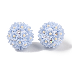 Светло-Голубой Ручной полимерной глины шариков Rhinestone, с акриловым цветком ромашки, ручка фокусные бусины, Небесно-голубой, 20~21 мм, отверстие : 2 мм