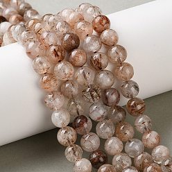 Rutilated Кварц Нити бусин из рутилированного кварца из натурального черного золота, круглые, 7.8~8.8 мм, отверстие : 0.8 мм, около 52~57 шт / нитка, 15.08~15.55 дюйм (38.3~39.5 см)