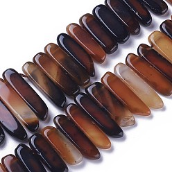Coconut Brown Dyed Natural Agate Beads Strands, Tusk Shape, Coconut Brown, 16.5~39x7.5~9.5x5.5~6.5mm, Hole: 1.5mm, about 38~40pcs/strand, 14.8~15.3 inch(37.5~39cm)