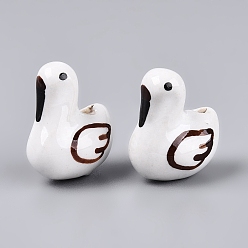 Седло Коричневый Ручной фарфоровые керамические шарики, лебедь, Famille выросли стиле, седло коричневый, 21~22x17.5~18.5x12.5~13.5 мм, отверстие : 1.6~2 мм