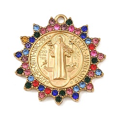 Разноцветный 304 подвески из нержавеющей стали, солнце с отцом, со стразами, красочный, 25x24x3 мм, отверстие : 1.6 мм