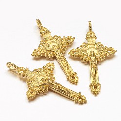 Golden Alloy Pendants, For Easter, Cadmium Free, Nickel Free and Lead Free, Crucifix Cross Pendant, Golden Color, 50x28x3mm, Hole: 3mm