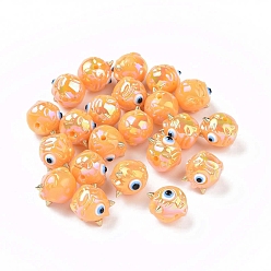 Оранжевый УФ-покрытие радужными переливающимися акриловыми бусинами, демон со злым глазом, оранжевые, 11.5x13x12 мм, отверстие : 1.6 мм