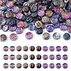 Коричневый 100 шт. 5 стили прозрачные гальванизированные УФ-покрытием стеклянные бусины, радужный, плоские круглые с буквы, кофе, 10x4.5 мм, отверстие : 1 мм, 20 шт / стиль