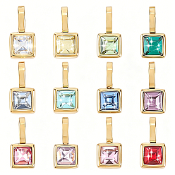 Doré  12 pcs 304 pendentifs en acier inoxydable, charmes carrés, avec zircons, sans cadmium et sans nickel et sans plomb, couleur mixte, or, 12x6x4mm, Trou: 2.5x4.5mm