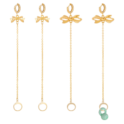 Золотой 2piar 201 & 304 серьги-кольца из нержавеющей стали, с латунными цепями и подвесками из сплава, бантом, золотые, 142~144 мм