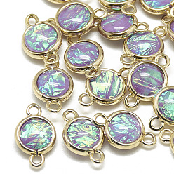 Средний Фиолетовый Соединители из смолы, с фурнитурой латунной золотого тона, без никеля , плоско-круглые, средне фиолетовый, 16x10x5 мм, отверстие : 1.8 мм