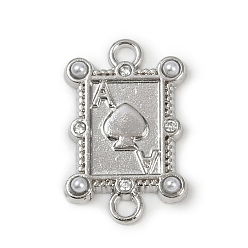 Платина Латунный и белый пластик ABS имитация жемчуга игральная карта соединительные подвески, долговечный, без кадмия и без свинца, стойки покрытие, прямоугольные, платина, 21x13.5x2.5 мм, отверстие : 1.6 мм